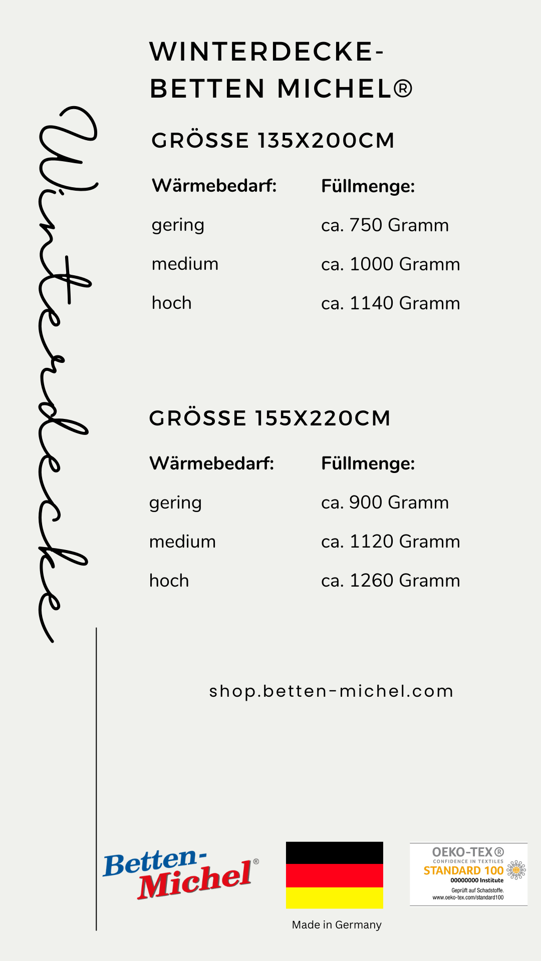 Winter-Daunendecke - "Winter" - Betten Michel